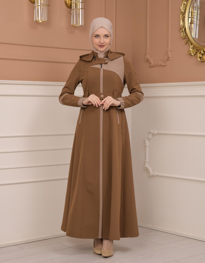 Belted Zippered Parachute Hooded Topcoat 1227 - tan