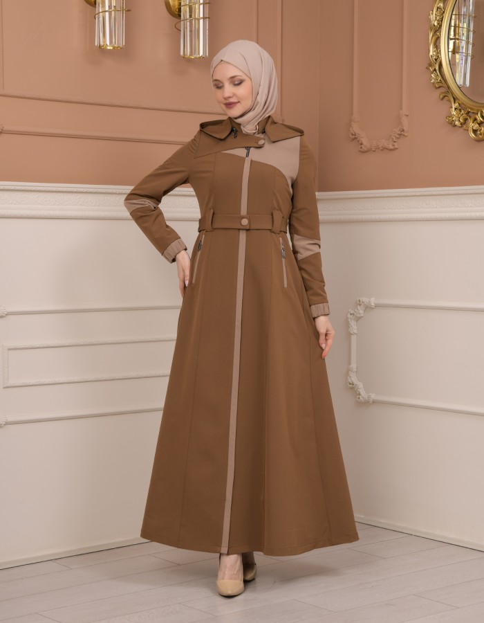 Belted Zippered Parachute Hooded Topcoat 1227 - tan