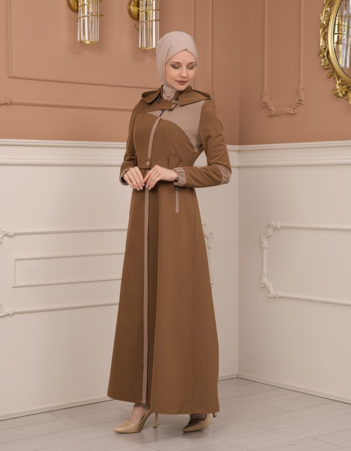 Belted Zippered Parachute Hooded Topcoat 1227 - tan