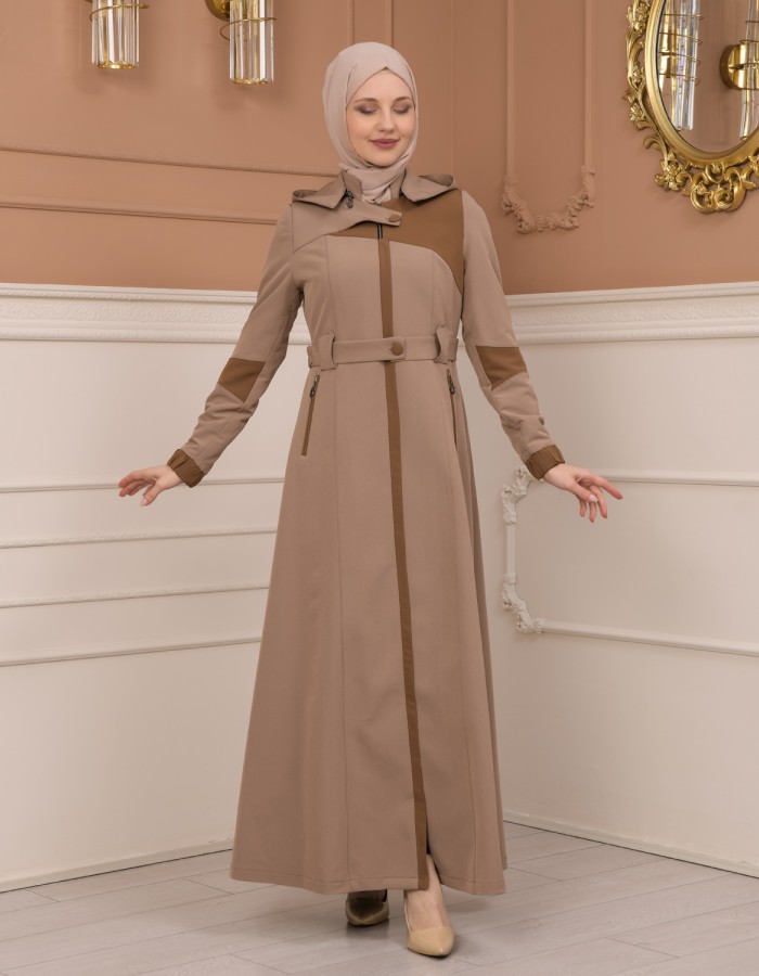 Belted Zippered Parachute Hooded Topcoat 1227 - light brown