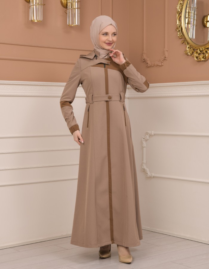 Belted Zippered Parachute Hooded Topcoat 1227 - light brown