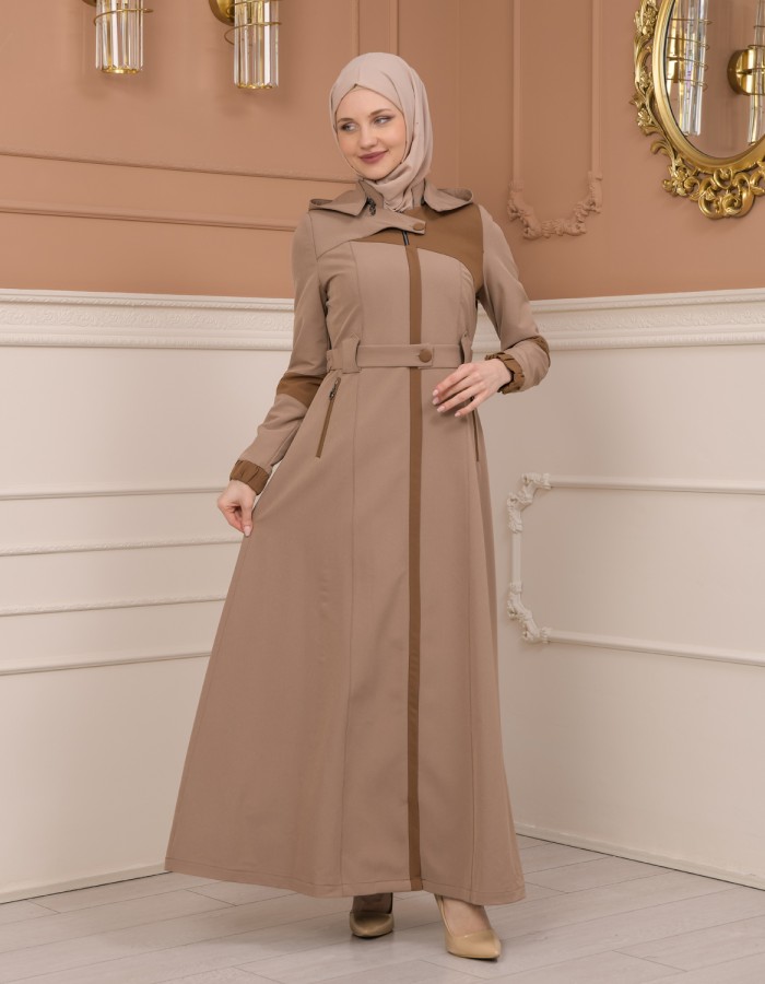 Belted Zippered Parachute Hooded Topcoat 1227 - light brown