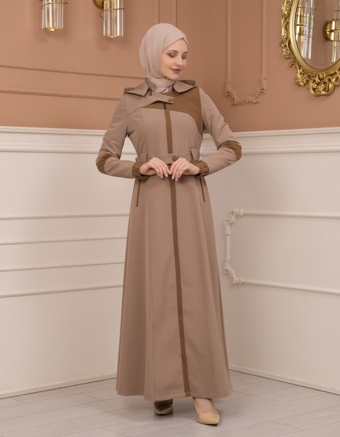 Belted Zippered Parachute Hooded Topcoat 1227 - light brown