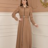 Belted Zippered Prada Hooded Abaya Dress 1228 - beige