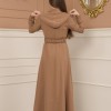 Belted Zippered Prada Hooded Abaya Dress 1228 - beige
