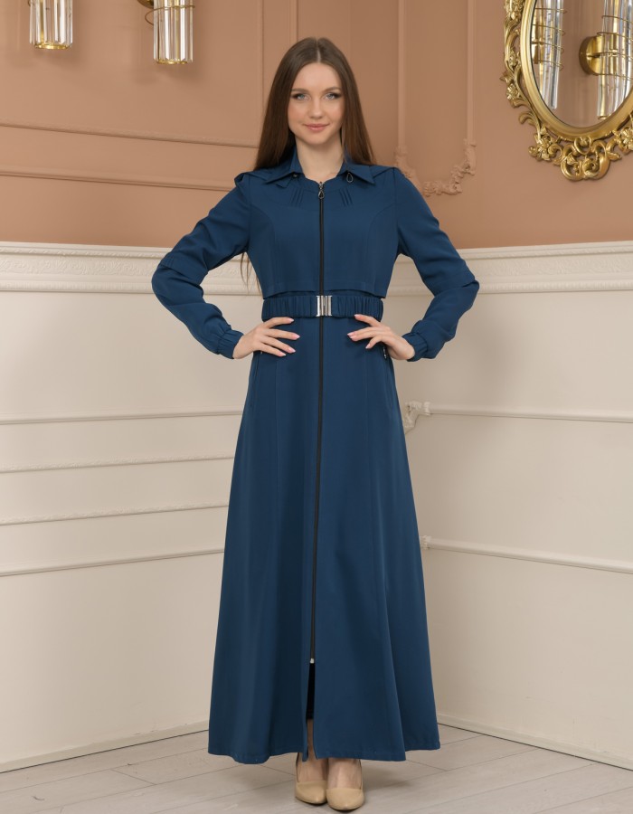 Belted Zippered Prada Hooded Abaya Dress 1228 - turquoise