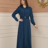 Belted Zippered Prada Hooded Abaya Dress 1228 - turquoise