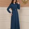 Belted Zippered Prada Hooded Abaya Dress 1228 - turquoise