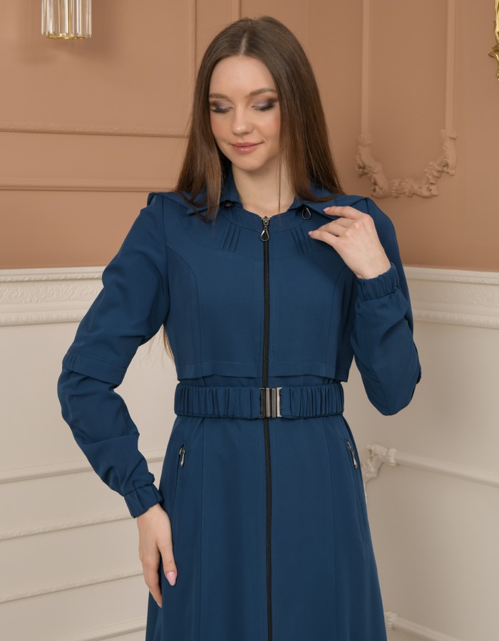 Belted Zippered Prada Hooded Abaya Dress 1228 - turquoise
