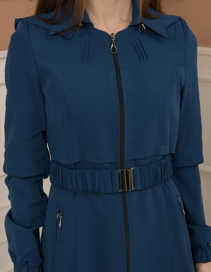 Belted Zippered Prada Hooded Abaya Dress 1228 - turquoise