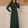 Belted Zippered Prada Hooded Abaya Dress 1228 - green