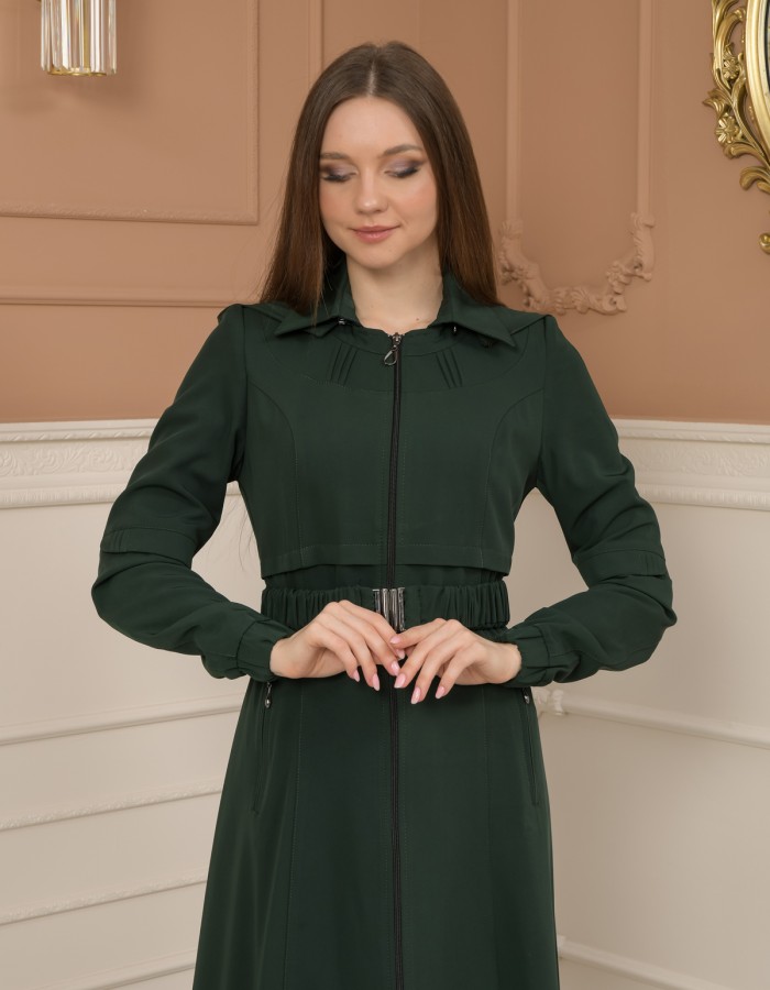 Belted Zippered Prada Hooded Abaya Dress 1228 - green