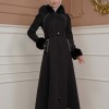 FURRY SLEEVE AND HOOD HIJAB TOPCOAT 1356 - black