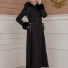 FURRY SLEEVE AND HOOD HIJAB TOPCOAT 1356 - black