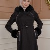 FURRY SLEEVE AND HOOD HIJAB TOPCOAT 1356 - black