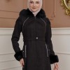 FURRY SLEEVE AND HOOD HIJAB TOPCOAT 1356 - black