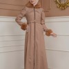 FURRY SLEEVE AND HOOD HIJAB TOPCOAT 1356 - light brown