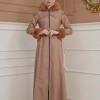 FURRY SLEEVE AND HOOD HIJAB TOPCOAT 1356 - light brown