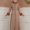 FURRY SLEEVE AND HOOD HIJAB TOPCOAT 1356 - light brown