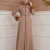 FURRY SLEEVE AND HOOD HIJAB TOPCOAT 1356 - light brown
