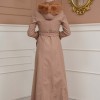 FURRY SLEEVE AND HOOD HIJAB TOPCOAT 1356 - light brown