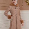 FURRY SLEEVE AND HOOD HIJAB TOPCOAT 1356 - light brown