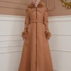 FURRY SLEEVE AND HOOD HIJAB TOPCOAT 1356 - tan