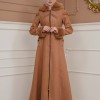 FURRY SLEEVE AND HOOD HIJAB TOPCOAT 1356 - tan