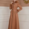 FURRY SLEEVE AND HOOD HIJAB TOPCOAT 1356 - tan