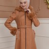 FURRY SLEEVE AND HOOD HIJAB TOPCOAT 1356 - tan