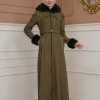 FURRY SLEEVE AND HOOD HIJAB TOPCOAT 1356 - khaki