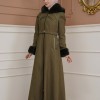 FURRY SLEEVE AND HOOD HIJAB TOPCOAT 1356 - khaki