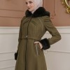 FURRY SLEEVE AND HOOD HIJAB TOPCOAT 1356 - khaki