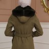 FURRY SLEEVE AND HOOD HIJAB TOPCOAT 1356 - khaki