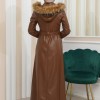 ZIPPERED FRONT HOODED LEATHER HIJAB COAT 1338 taba