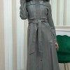 ZIPPERED FRONT HOODED LEATHER HIJAB COAT 1338 - gray