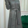 ZIPPERED FRONT HOODED LEATHER HIJAB COAT 1338 - gray