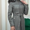 ZIPPERED FRONT HOODED LEATHER HIJAB COAT 1338 - gray