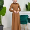 Hooded-Belted Hijab Topcoat 1206 with front zipper - tan