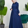 Hooded-Belted Hijab Topcoat  with front zipper 1206 - deep blue