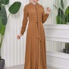 Hooded-Belted Hijab Topcoat 1204 with front zipper taba