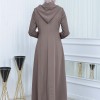 Hooded-Belted Hijab Topcoat 1213 with front zipper - beige