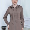Hooded-Belted Hijab Topcoat 1213 with front zipper - beige