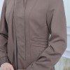 Hooded-Belted Hijab Topcoat 1213 with front zipper - beige