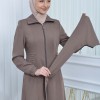 Hooded-Belted Hijab Topcoat 1213 with front zipper - beige