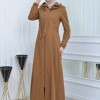 Hooded-Belted Hijab Topcoat 1213 with front zipper taba