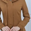 Hooded-Belted Hijab Topcoat 1213 with front zipper taba