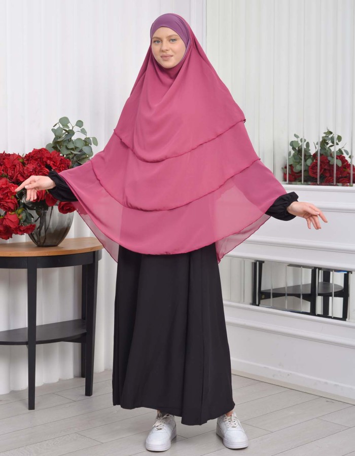 Chiffon Hijab Ready Made Veiled Practical Scarf 3 Layer - Cover Souffle 827 - fuchsia