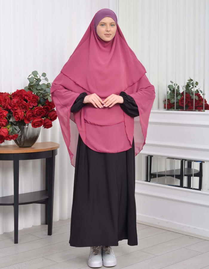 Chiffon Hijab Ready Made Veiled Practical Scarf 3 Layer - Cover Souffle 827 - fuchsia