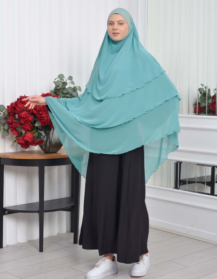 Chiffon Hijab Ready Made Veiled Practical Scarf 3 Layer - Cover Souffle 827 - dark mint